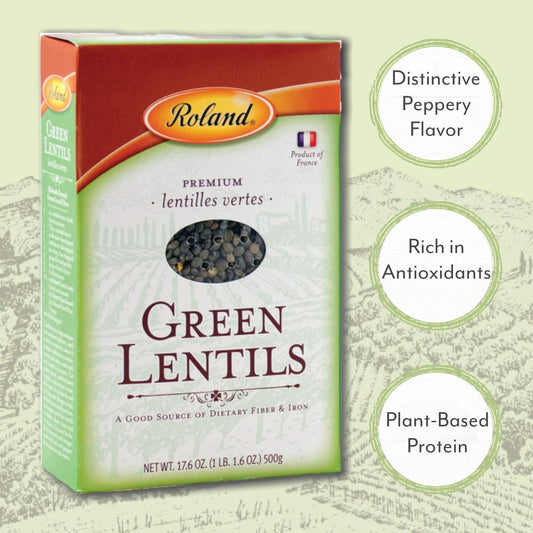 Roland Foods Premium French Green Lentils, Whole Dry Legumes, 17.5 Ounce, Pack Of 12