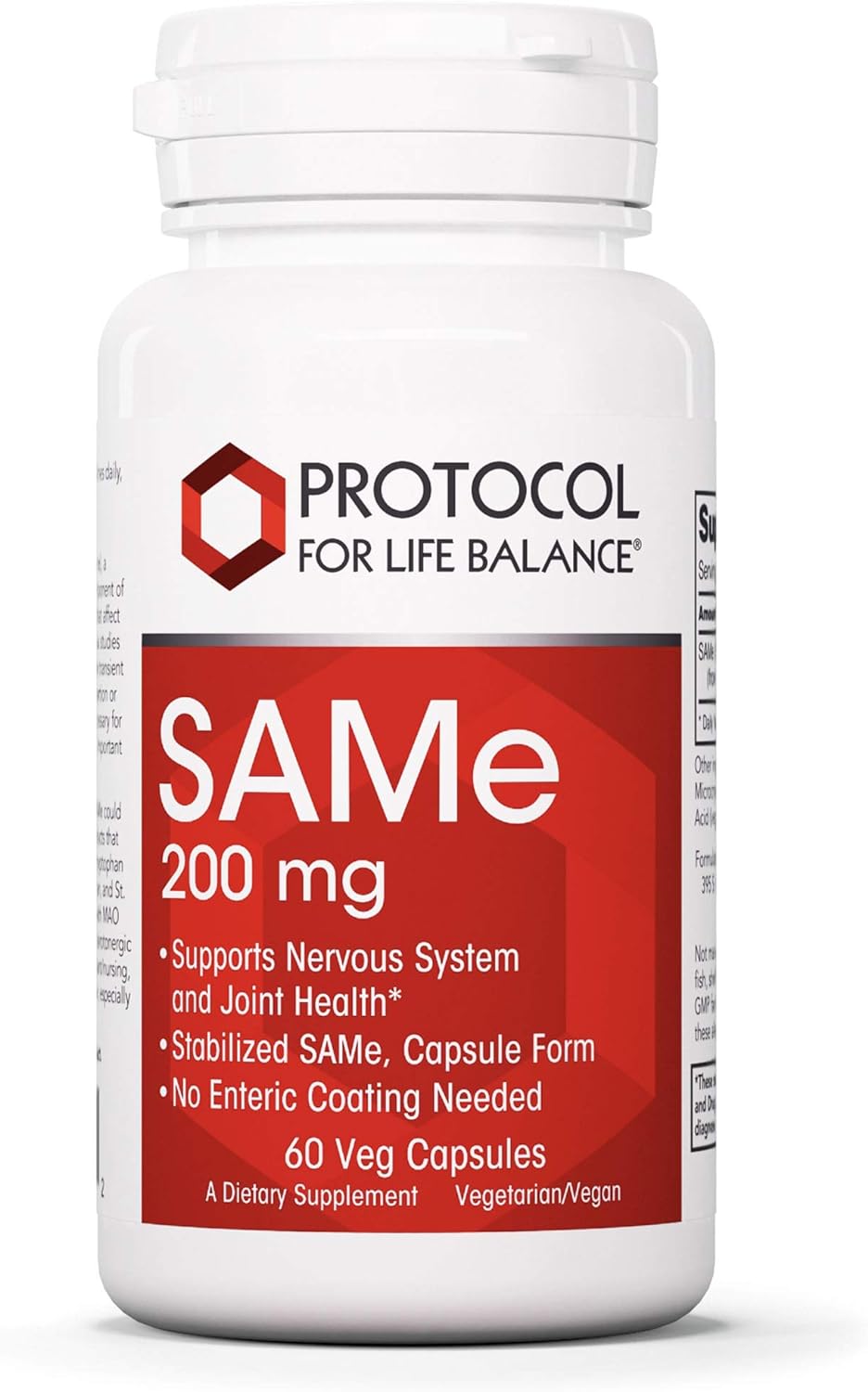 Protocol Same 200Mg - For Nervous System, Joint & Brain Health - Supplements For Neurotransmitter* - Alleviate Aches From Overexertion* - Vegan, Dairy-Free, Made Without Gluten - 60 Veg Caps