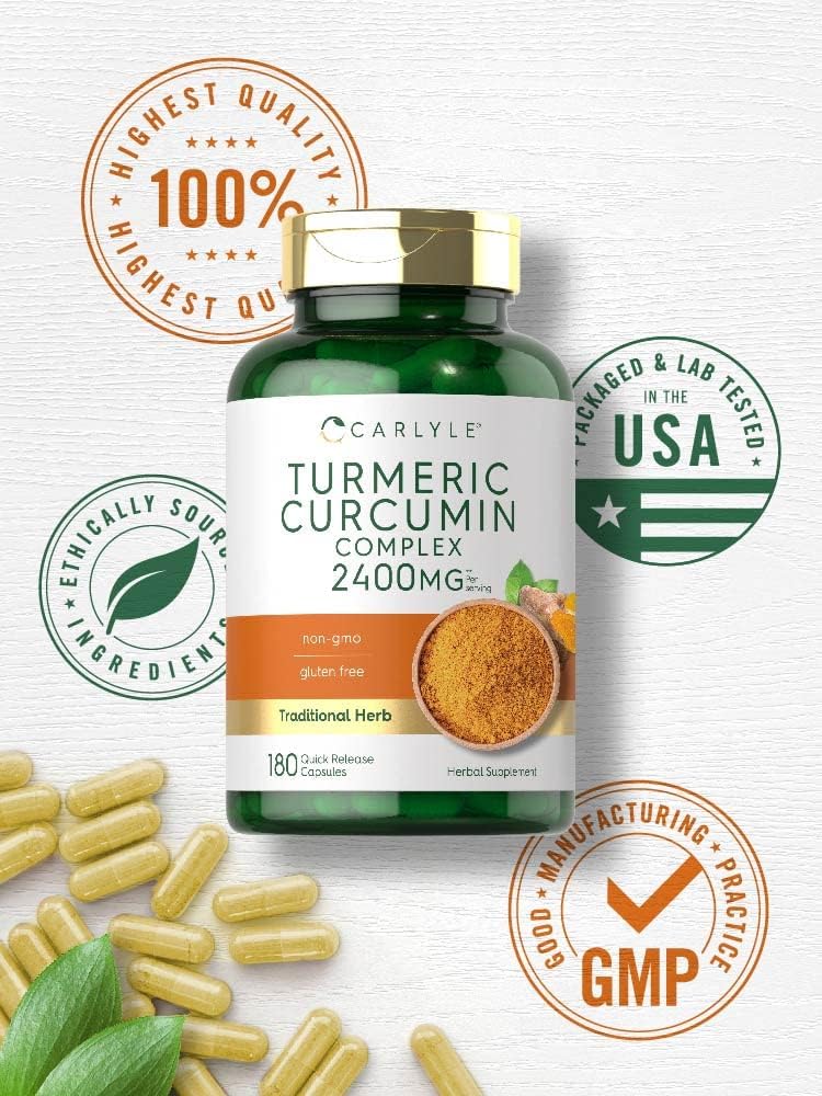 Carlyle Turmeric Curcumin Supplement 2400mg | 180 Powder Capsules | Herbal Formula | Non-GMO, Gluten Free : Health & Household