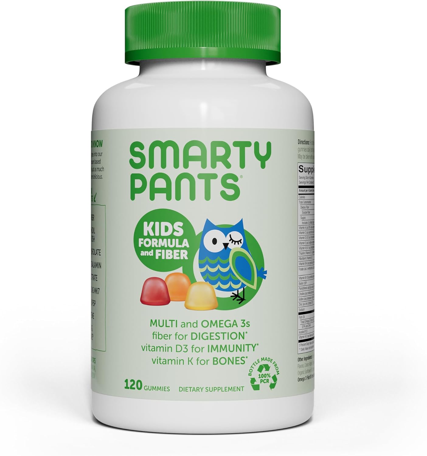 SmartyPants Kids Fiber Vitamins: Daily Kids Multivitamin Gummy for Overall Health with Vitamin A, B12, D3, E, & K & Omega 3 Fish Oil (DHA/EPA) - 120 Count (30 Day Supply)