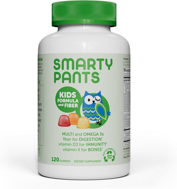 SmartyPants Kids Fiber Vitamins: Daily Kids Multivitamin Gummy for Overall Health with Vitamin A, B12, D3, E, & K & Omega 3 Fish Oil (DHA/EPA) - 120 Count (30 Day Supply)