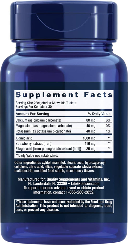 Life Extension Esophageal Guardian, Alginic Acid, Potassium Bicarbonate, Get Long-Lasting Relief From Gastric Distress, Vegetarian, Non-Gmo, Gluten-Free, 60 Vegetarian Chewable Tablets