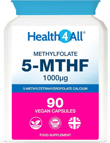 Health4All 5-Mthf Methylfolate 1000Mcg 90 Capsules 3 Months Supply, Active Form Of Folic Acid (Vitamin B9), Prenatal Folate With Magnesium For Optimal Absorption, Overcomes Mthfr | Made In Uk
