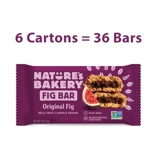 Nature’S Bakery Whole Wheat Fig Bars, Original Fig, Real Fruit, Vegan, Non-Gmo, Snack Bar, 6 Boxes With 6 Twin Packs (36 Twin Packs)