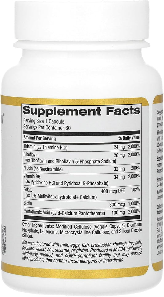 Vitamin B Complex, Thiamin B1, Riboflavin B2, Niacin B3, Pyridoxine B6, Biotin B7, Pantothenic Acid B5 And Pro Folate B9, Gluten Free, Non Gmo, 60 Veggie Capsules