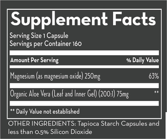 Desert Harvest Magnesium Oxide Supplement with Aloe Vera for Absorption, for Immune Support, Muscle Recovery, Digestion, Relaxation - 160 Capsules