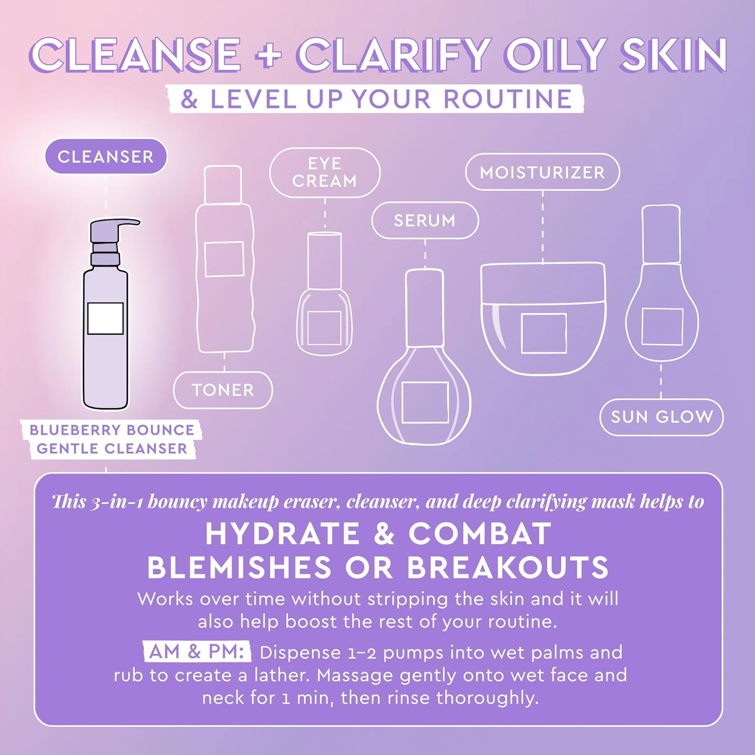 Glow Recipe Blueberry Bounce Gentle Face Cleanser 3-in-1 Foaming Double Cleanser, Makeup Remover Face Wash & Anti Blemish Clarifying Mask - Hyaluronic Acid & AHA - Full + Travel Size (160 ml & 30 ml) : Beauty & Personal Care