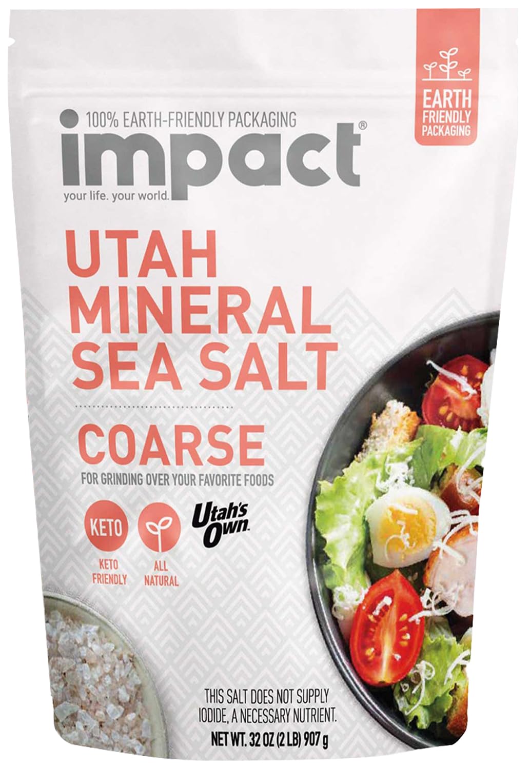 Impact - Utah Mineral Sea Salt (Coarse Grain) Unrefined Non-Gmo Gluten Free With Trace Minerals - Enhance Flavor And Health With Premium Gourmet Salt From Ancient Central Utah Deposit - 2Lb