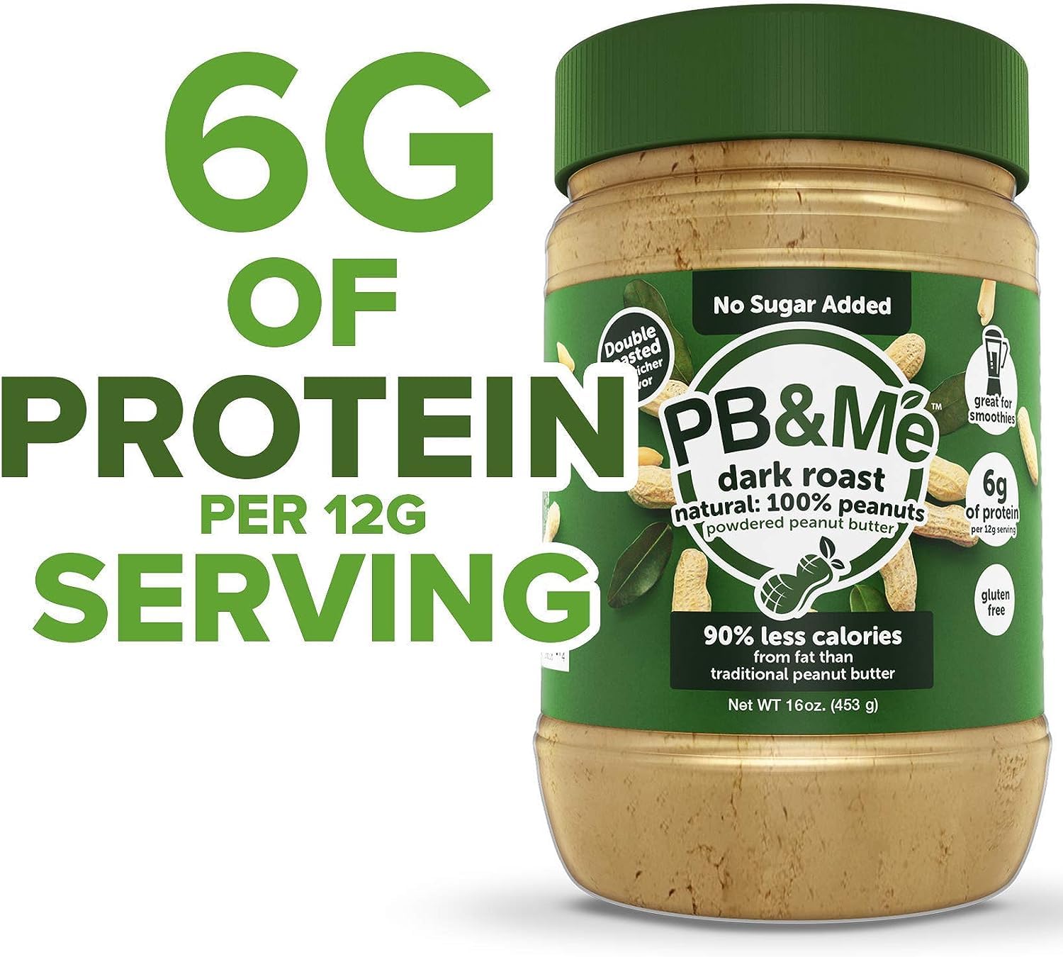 Pb&Me Natural Powdered Peanut Butter - Gluten Free, High Protein, Less Calorie Peanut Butter For Smoothie And Protein Shake Add Ins- 87% Less Fat Than Creamy Peanut Butter - Dark Roast 16 Ounce, 1 Pack : Grocery & Gourmet Food