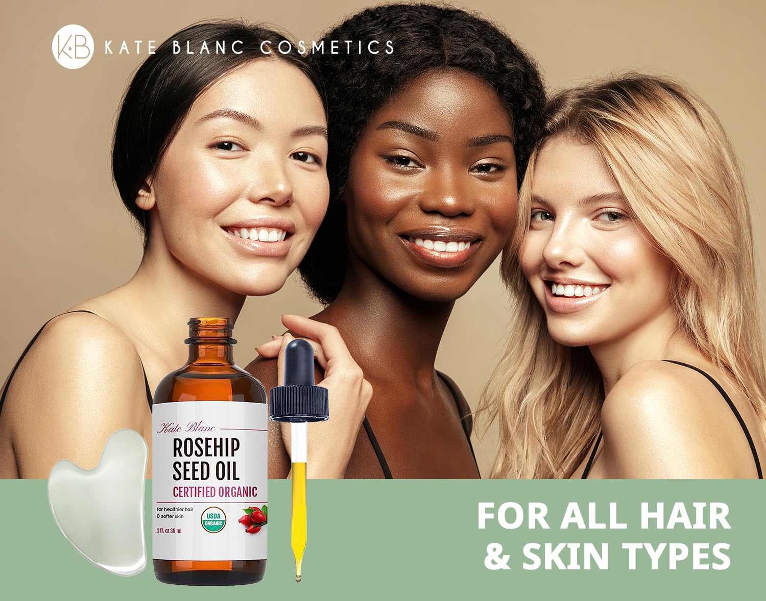 Kate Blanc Cosmetics Rosehip Oil For Face With Stainless Gua Sha (1Oz, Organic, Pure, Cold Pressed) Rosehip Seed Face Oil For Gua Sha Massage : Beauty & Personal Care