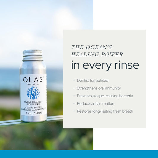 Olas Alcohol Free Mouthwash & Oral Rinse - Marine Bio-Active Mouth Rinse With Essential Oils & Antioxidants For A Healthy Oral Microbiome - Fluoride Free Natural Mouthwash (3 Count, 1 Fl Oz Each)