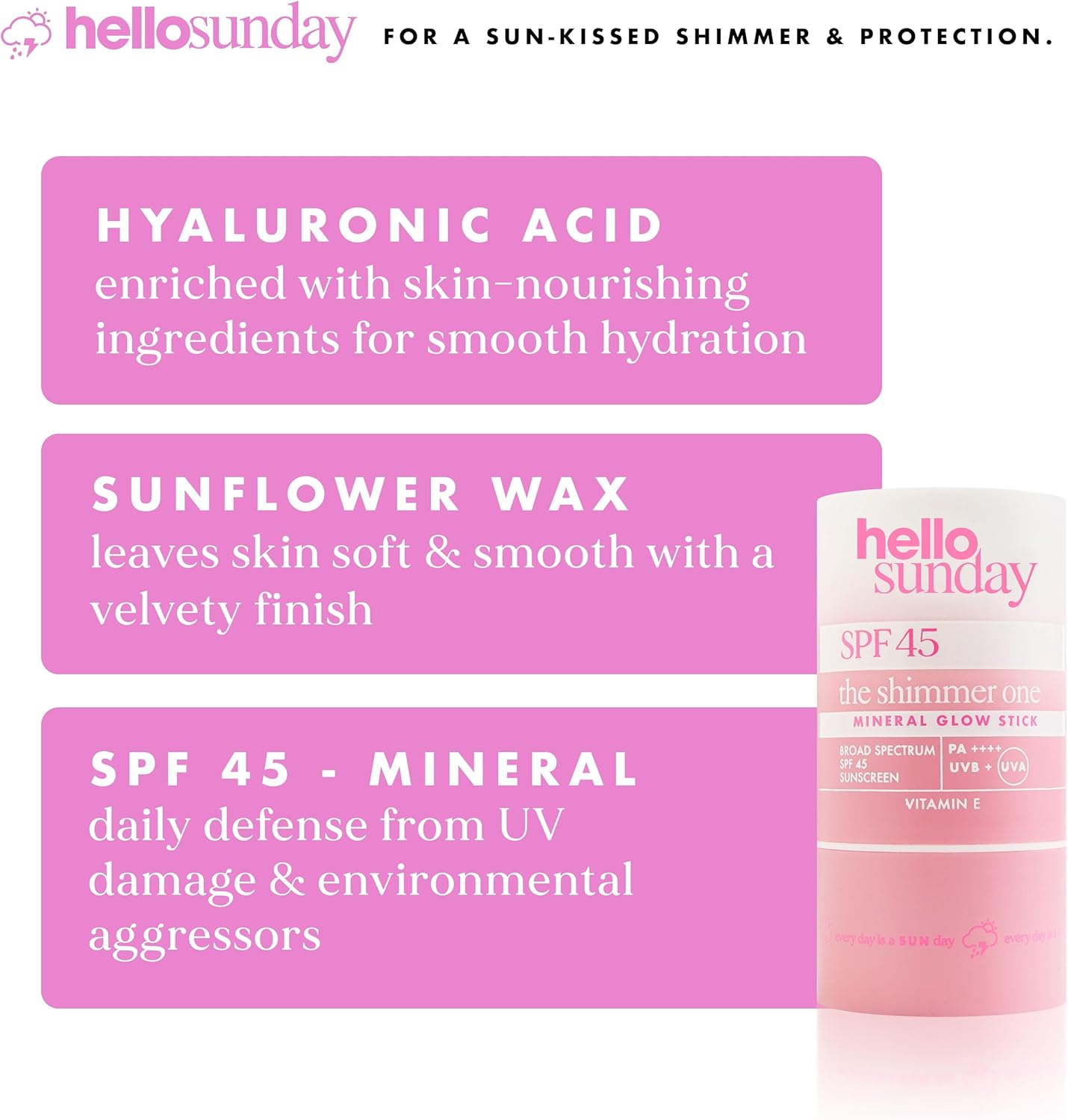 Hello Sunday The Shimmer One | Mineral Glow Stick SPF 45 with Hyaluronic Acid | Hydrating & Travel-Friendly Sunscreen with Sun-Kissed Finish : Amazon.co.uk: Beauty