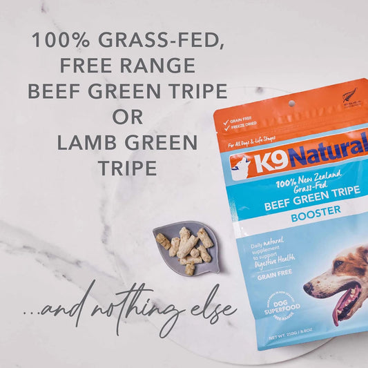 K9 Natural Grain-Free Freeze-Dried Dog Food Supplement Booster, Beef Green Tripe 2.6oz