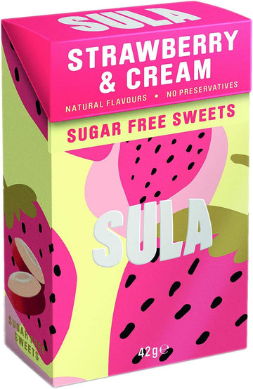 Sula Strawberry And Cream, Sugar Free Boiled Sweets With Natural Flavour, 42 G (Pack Of 14)