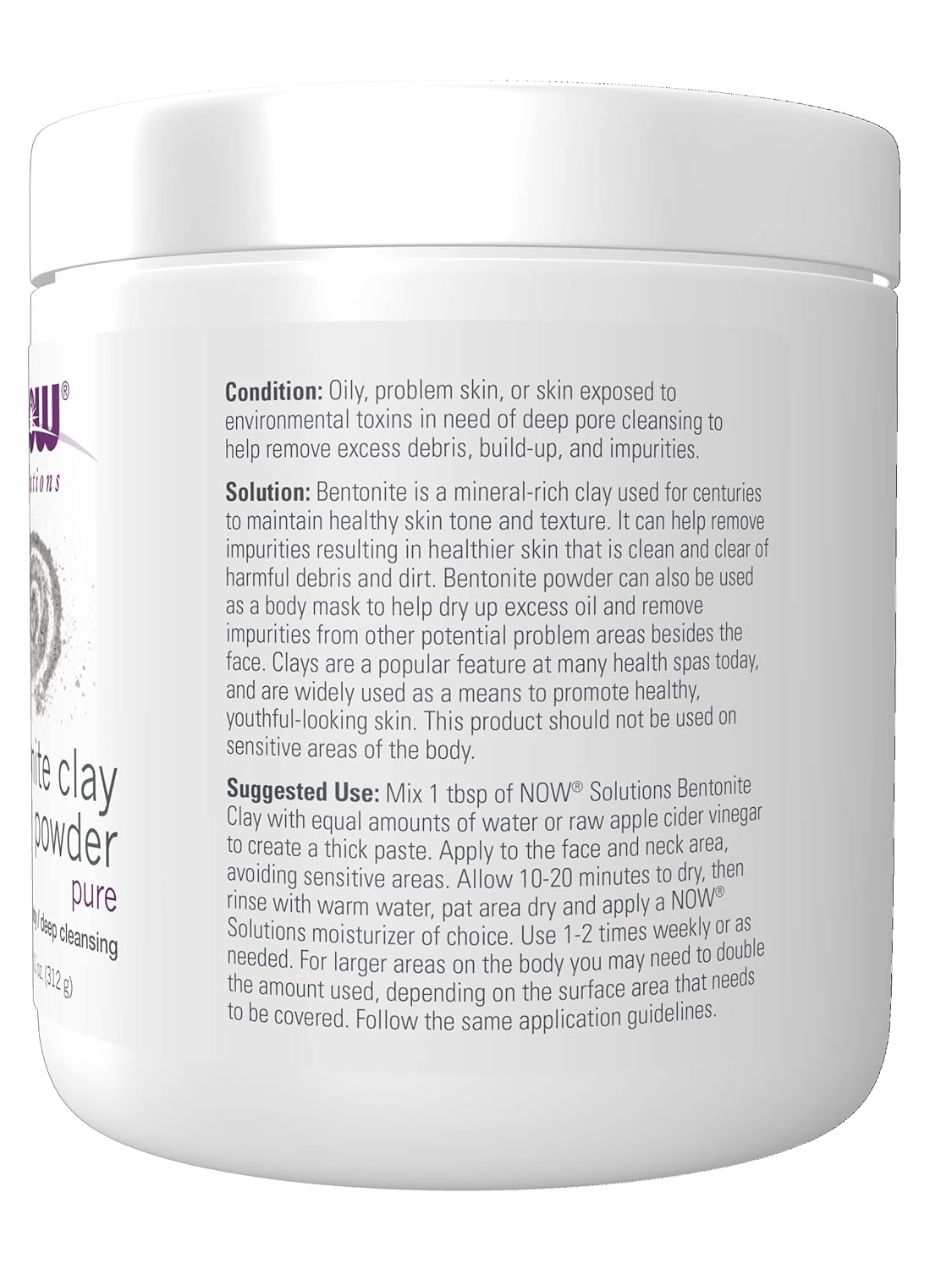 NOW Solutions, Bentonite Clay Powder, Pure Powder for Face and Body, Great for Oily Problem Skin, 11-