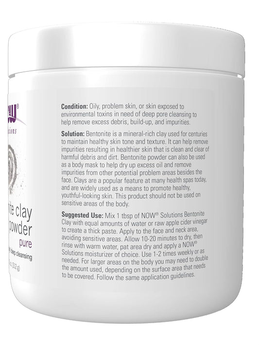 NOW Solutions, Bentonite Clay Powder, Pure Powder for Face and Body, Great for Oily Problem Skin, 11-