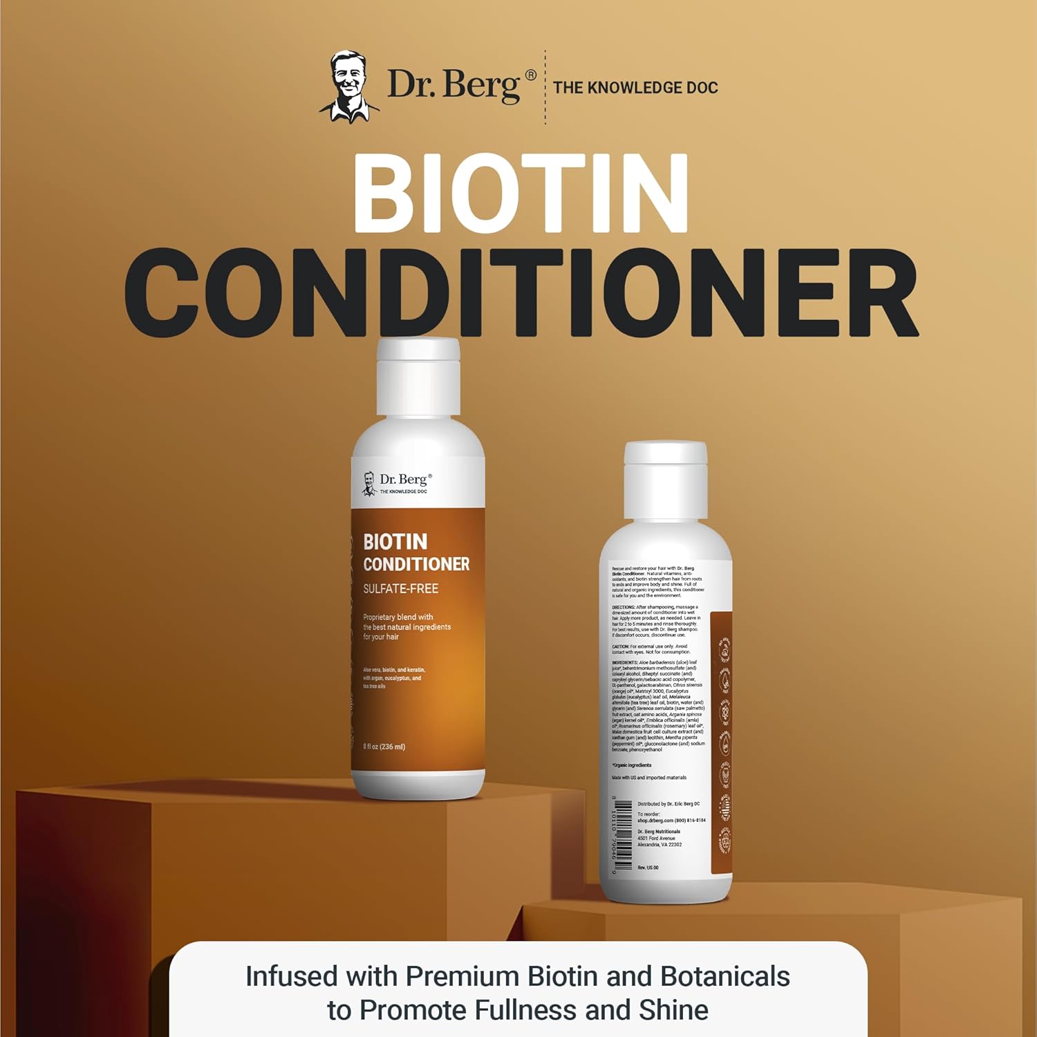 Dr. Berg Biotin Conditioner for Women & Men - Infused with Biotin & Botanicals to Promote Fullness & Shine - 8 Fl Oz : Beauty & Personal Care