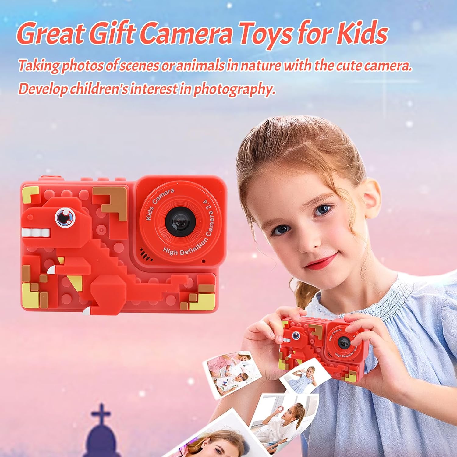 Kids Camera for Boys and Girls, Children Digital Video Toy Camera with Dinosaur Silicone Building Blocks, Selfie Camera for Kids, Christmas Birthday Festival Gifts for Age Above 6 with 32GB SD Card : Toys & Games