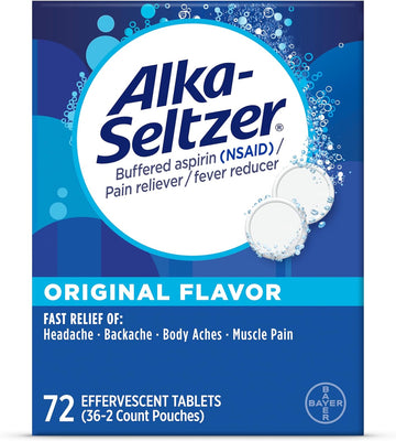 Alka-Seltzer Effervescent Tablets Original Flavor, Fast Multi-Symptom Relief From Headache And Body Ache, Dissolvable Effervescent Fizzy Tablets, 72 Ct