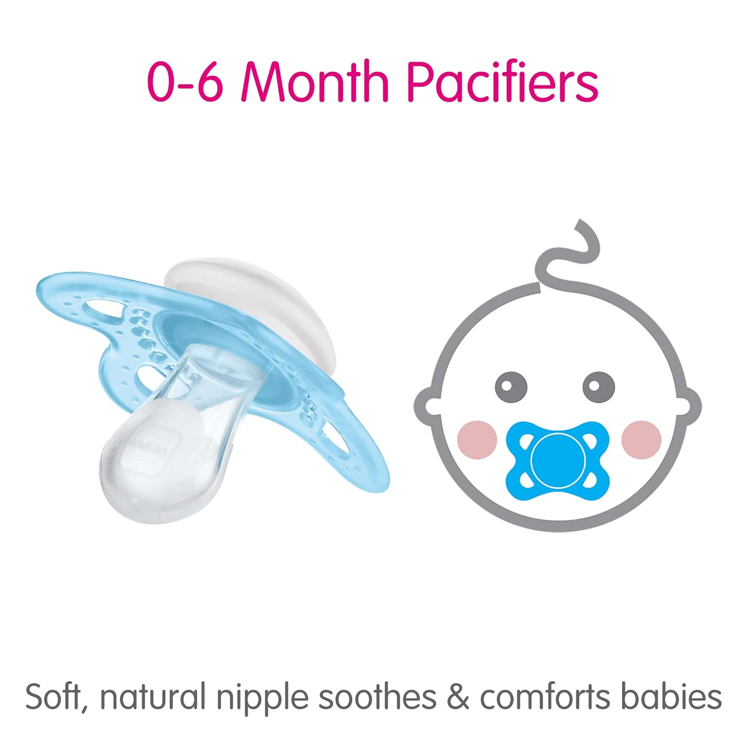 Mam Original Day & Night Baby Pacifier, Nipple Shape Helps Promote Healthy Oral Development, Glows In The Dark, 0-6 Months, Unisex Baby. 2 Count