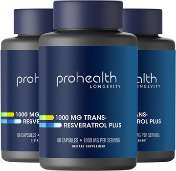 Prohealth Resveratrol 1000Mg | Pure Trans-Resveratrol | Plus Quercetin, Red Wine & Green Tea Extract | Clinically Studied To Support Cellular Health, Memory, Healthy Aging | 60 Capsules