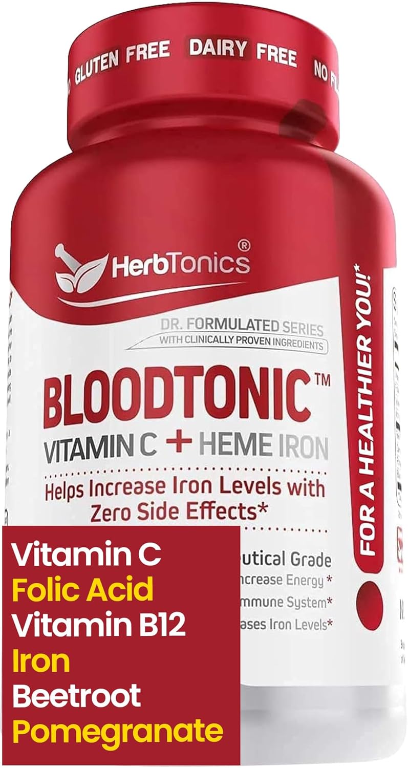 Blood Booster Iron Supplements For Women And Men | Vit C, Beet Root, Folate | Supports Energy & Red Blood Cell Production | No Side Effects | 30 Vegan Capsules