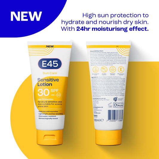 E45 Sun Spf30 Sensitive Sun Cream With Vitamin E - Uva And Uvb Protection- Fragrance-Free And Dermatologically Tested Sun Lotion For Body - Suitable For Dry, Sensitive And Eczema Prone Skin (180Ml)