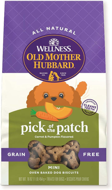 Wellness Old Mother Hubbard Pick Of The Patch Grain Free Natural Dog Treats, Crunchy Oven-Baked Biscuits, Ideal For Training, Mini Size, 16 Ounce Bag