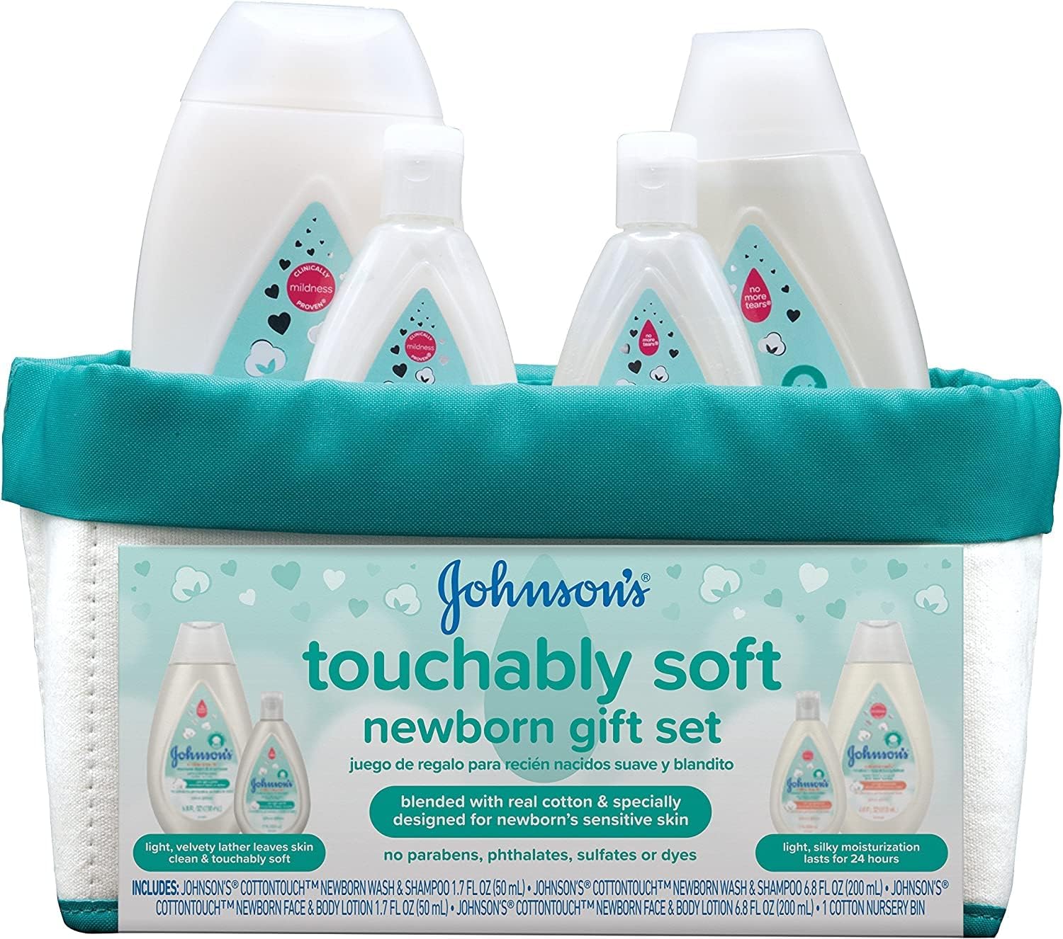 Johnson'S Touchably Soft Newborn Baby Gift Set For New Parents, Baby Bath & Skincare Essentials For Newborn Skin, Hypoallergenic, Free Of Paraben, Sulfates, And Dyes, 5 Items