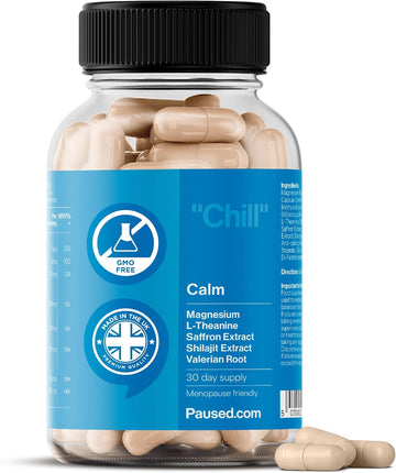 Paused Magnesium Glycinate Calm Supplement - 30 Day Supply | Menopause-Friendly Magnesium, L-Theanine, Saffron Extract & Shilajit Complex For Stress, Mind & Sleep Support | Vegan & Gluten-Free | Uk