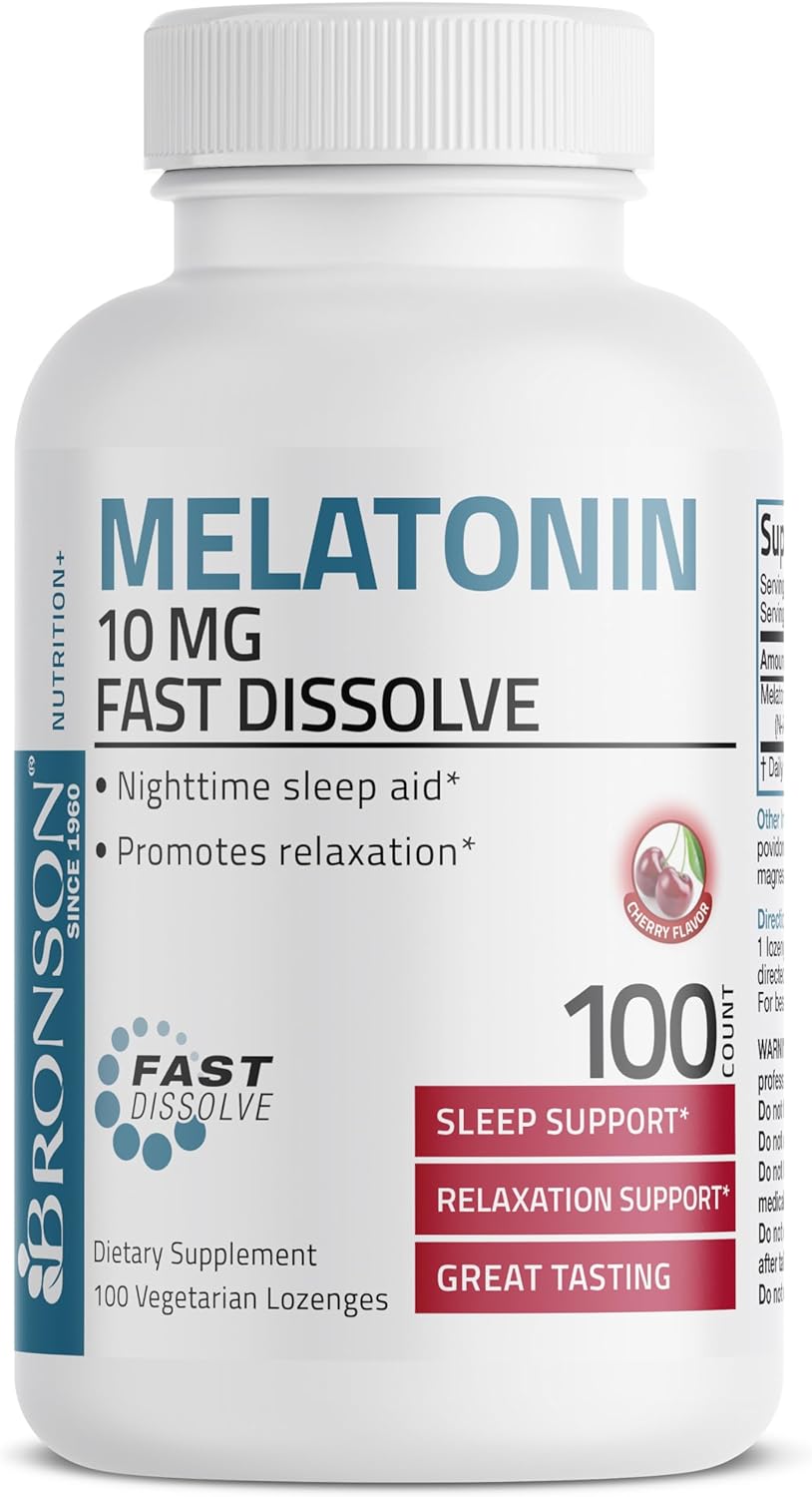 Bronson Melatonin 10mg Fast Dissolve Cherry Flavored Tablets Vegetarian Chewable Lozenges, 100 Count : Health & Household