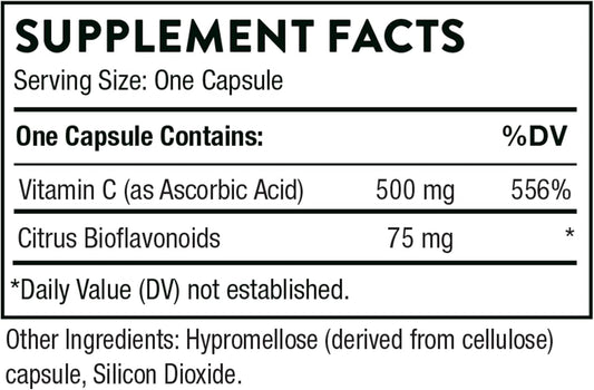 Thorne Vitamin C - Blend Of Vitamin C And Citrus Bioflavonoids From Oranges - Support Immune System, Production Of Cellular Energy, Collagen Production And Healthy Tissue - Gluten-Free - 90 Capsules