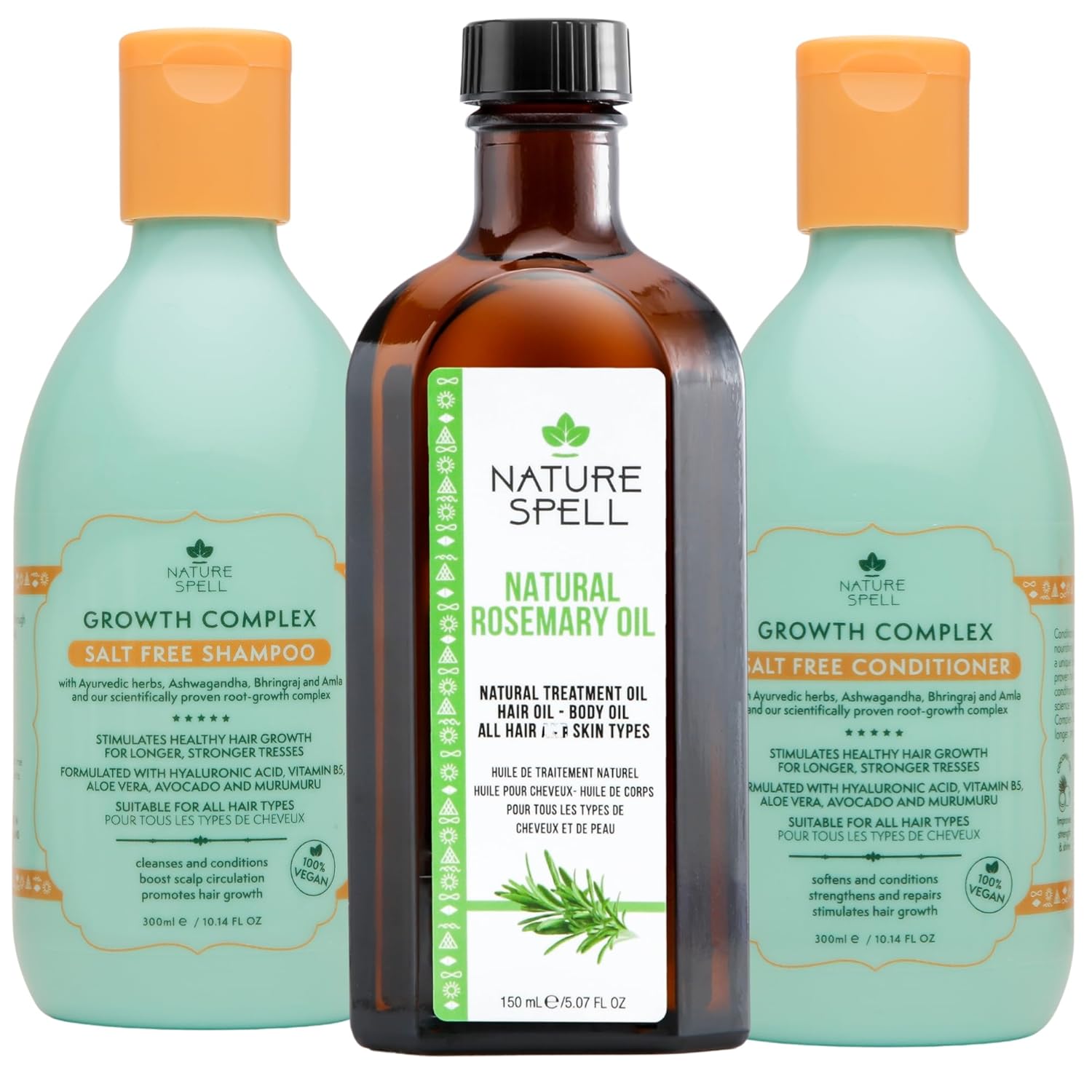 Nature Spell Rosemary Oil With Growth Complex For Hair Growth & Hydration, Shampoo And Conditioner Set, 5.07 & 10.14 Fl Oz