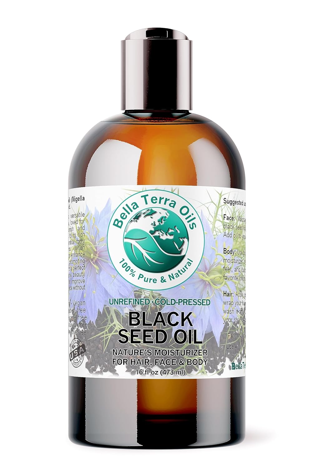 Bella Terra Oils - Black Seed Oil 16 oz - Dive into the Essence of Cold-Pressed Black Seeds, Packed with Antioxidants, Your Natural Path to Radiant Skin