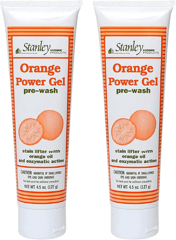 Stanley Home Products Orange Power Gel Pre Wash - Laundry Stain Remover - Spot Treat Tough Stains Works Immediately Cleans and Deodorizes Fabrics Ideal for Blood Oil Grease and More - 2 Pack