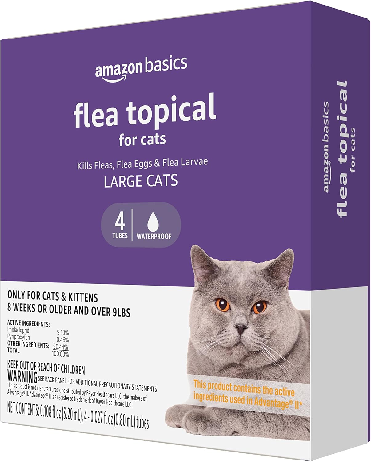 Amazon Basics Flea Topical For Large Cats (Over 9 Pounds), 4 Count (Previously Solimo)