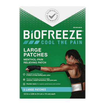 Biofreeze Pain Relief Patches, Knee & Lower Back Pain Relief Patch, Sore Muscle Relief, Neck Pain Relief, Shoulder Pain Relief, Pharmacist Recommended, FSA Eligible, 5 Biofreeze Menthol Patches
