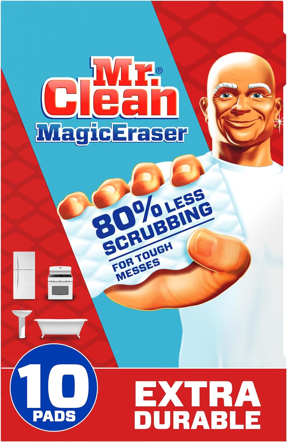 Mr. Clean Magic Eraser, Extra Durable Pro Version, Shoe, Bathroom, and Shower Cleaner, 5X Stronger Last Longer Cleaning Pads with Durafoam, 10 Count