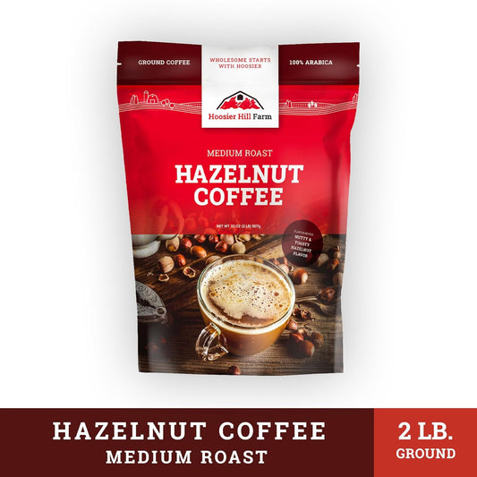 Hoosier Hill Farm Hazelnut Flavored Ground Coffee, Medium Roast, 32oz (2LB), Resealable Bag