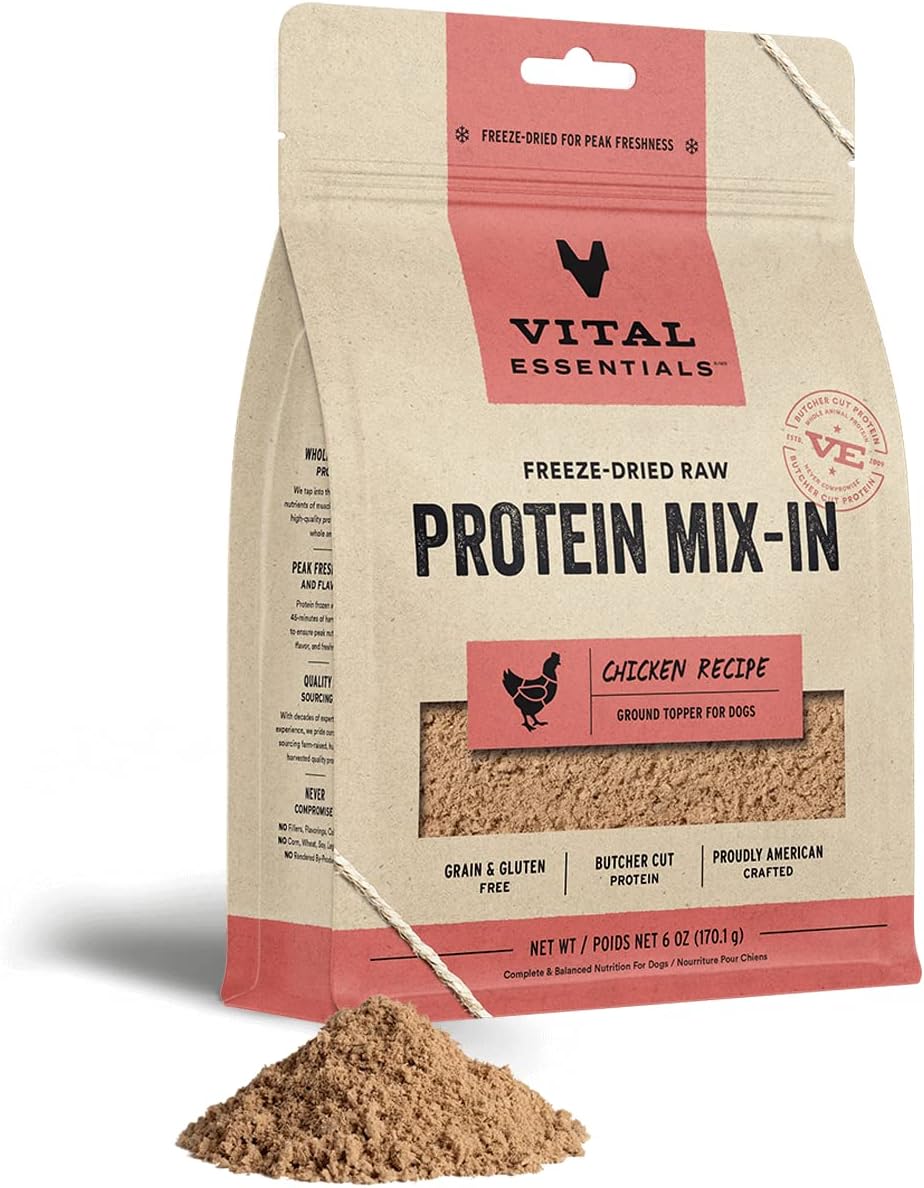 Vital Essentials Freeze Dried Raw Protein Mix-In Dog Food Topper, Chicken Ground Topper For Dogs, 6 Oz