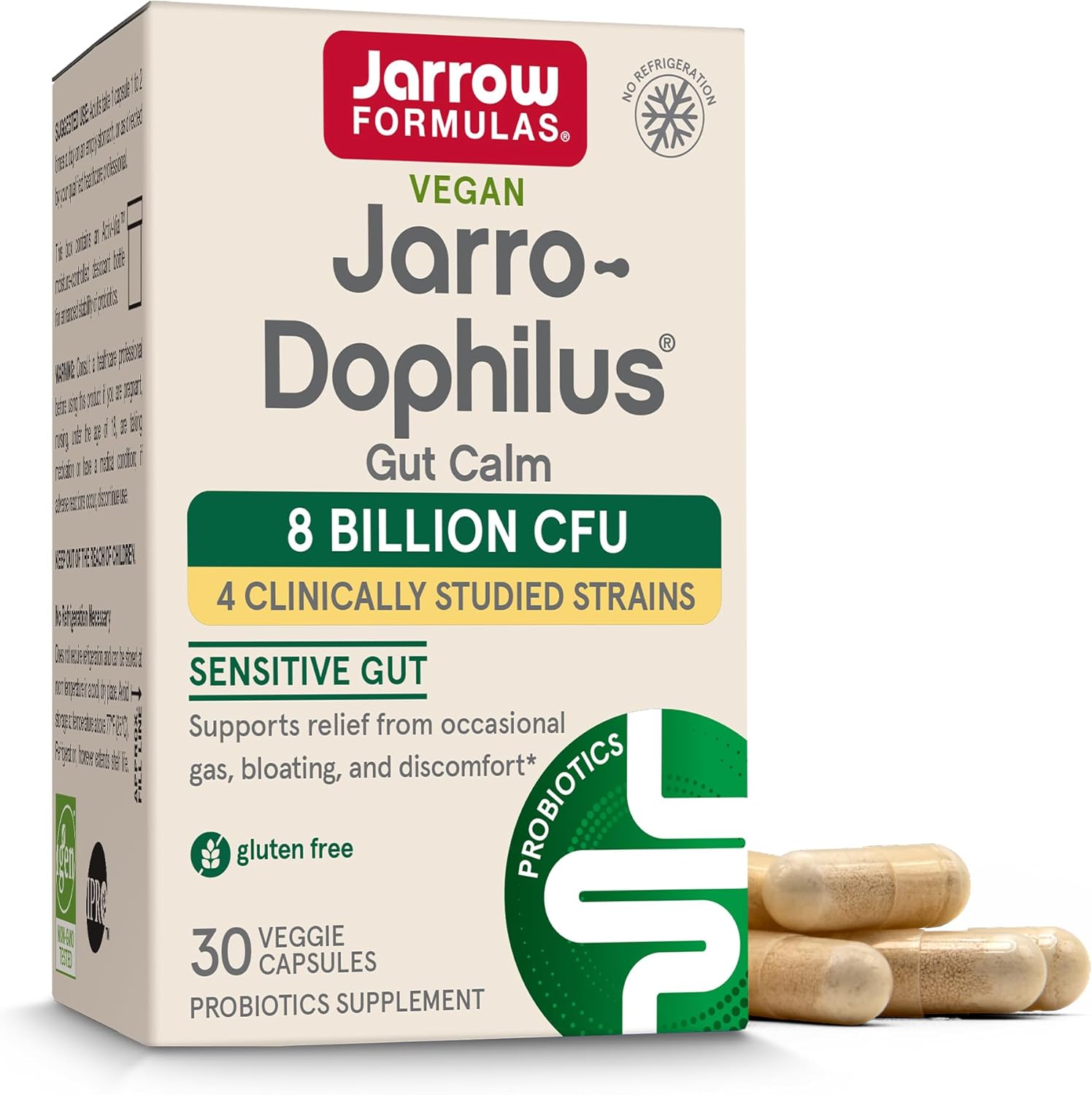 Jarrow Formulas Jarro-Dophilus Gut Calm Probiotic, 8 Billion Cfu Supplement For Digestive Health, 30 Delayed Release Capsules, 30 Day Supply