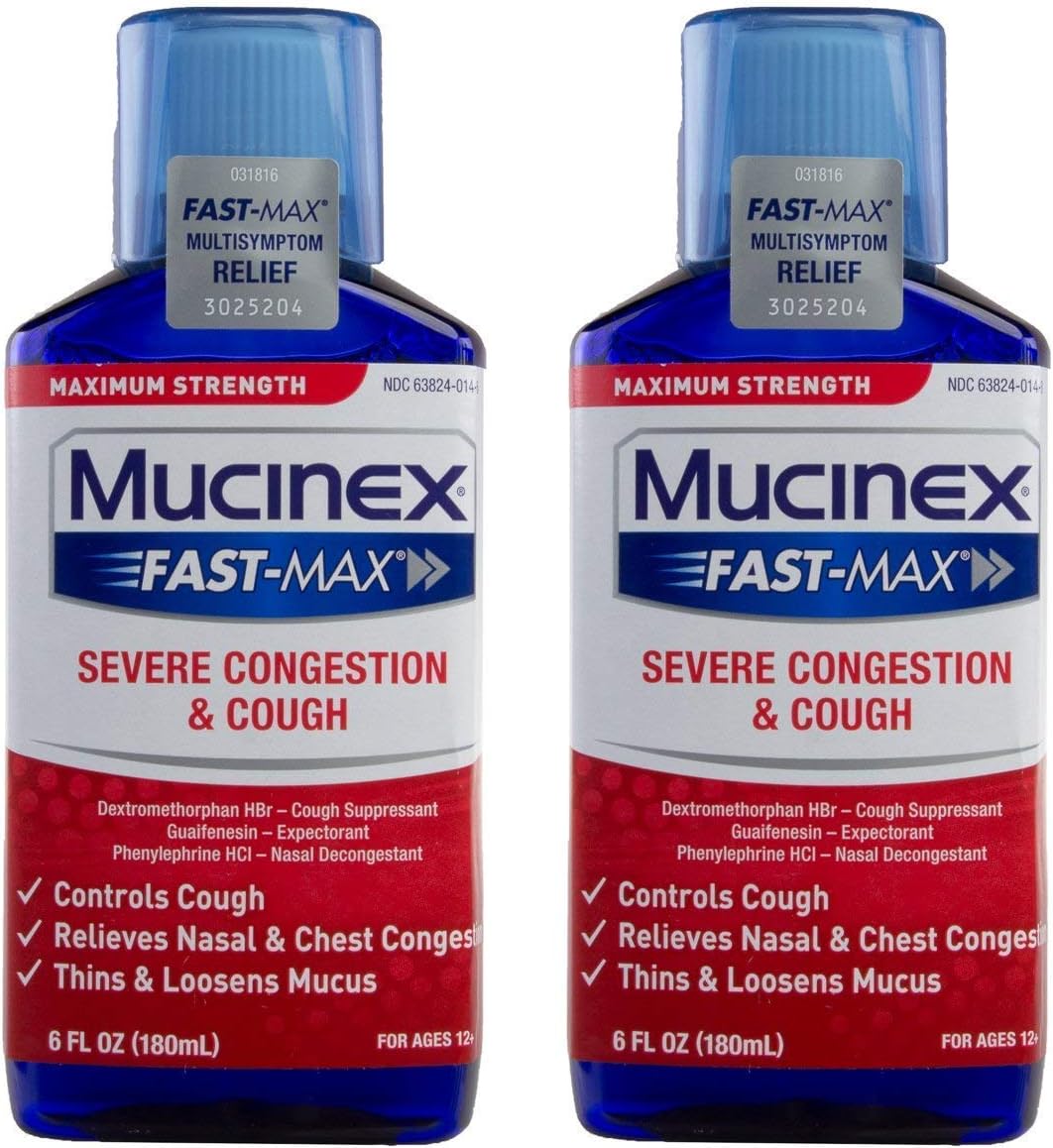 Mucinex Fast-Max Severe Congestion & Cough Liquid Maximum Strength - 6 Oz, Pack Of 2