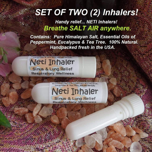 Urban Releaf Neti Salt Air Relief Inhalers! Set Of Two (2) Sinus & Lung, Himalayan & Botanicals! Respiratory Wellness. Healing Aromatherapy. Energizing! Colds, Asthma, Cough, Bronchitis 100% Natural