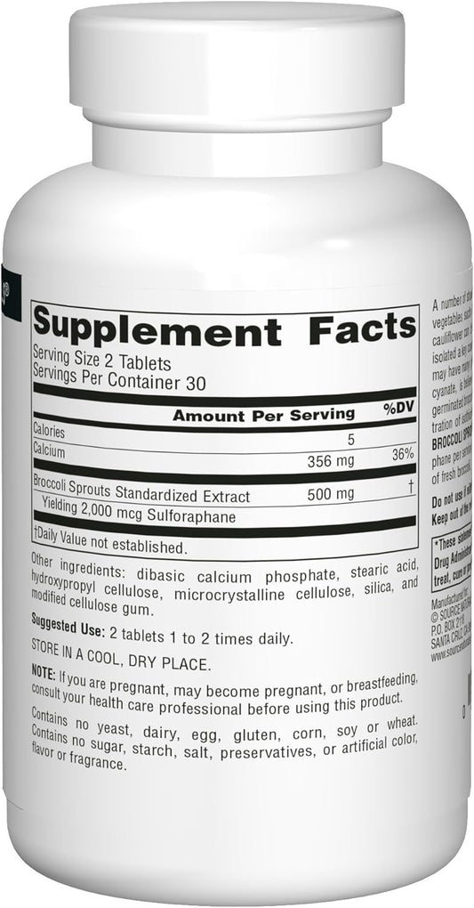 Source Naturals Broccoli Sprouts Extract, Provides 2,000 Mcg Of Sulforaphane Per Serving, 250 Mg - 60 Tablets
