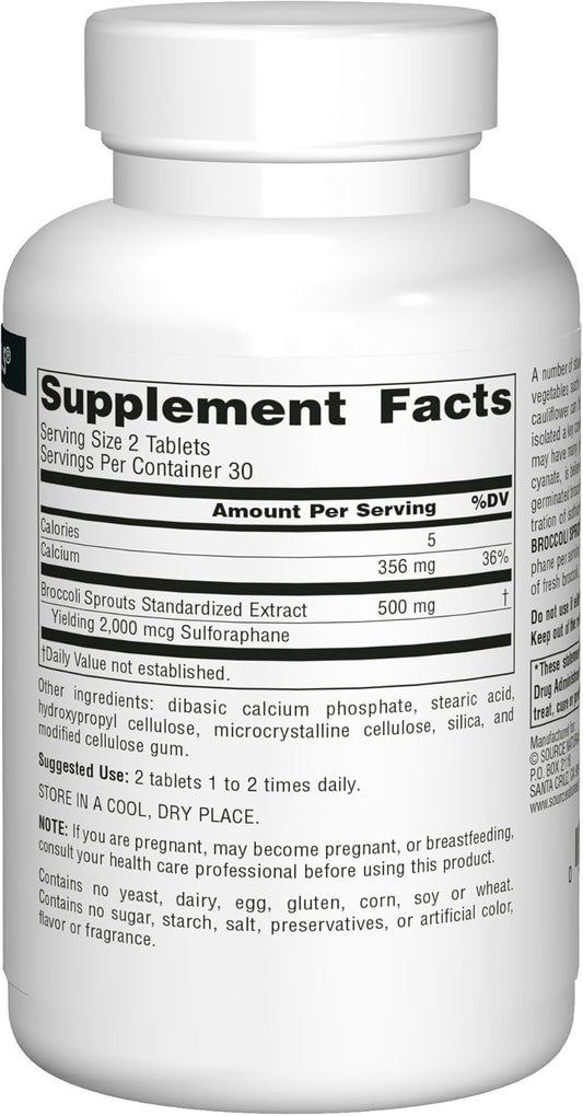 Source Naturals Broccoli Sprout Extract 250Mg Powerful Superfood Supplement, Source Of Sulforaphane, Fiber & Calcium - 60 Tablets