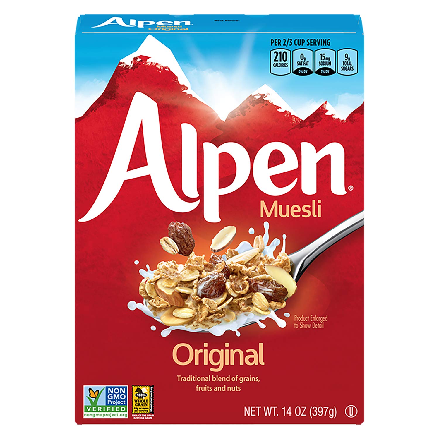 Alpen Original Muesli, Swiss Style Muesli Cereal, Whole Grain, Non-GMO Project Verified, Heart Healthy, Kosher, Vegan, 14 Oz Box