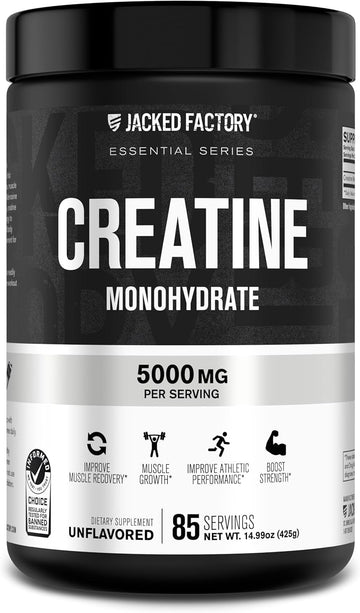 Jacked Factory Creatine Monohydrate Powder 425G - Creatine Supplement For Muscle Growth, Increased Strength, Enhanced Energy, & Improved Athletic Performance 85 Servings, Unflavored