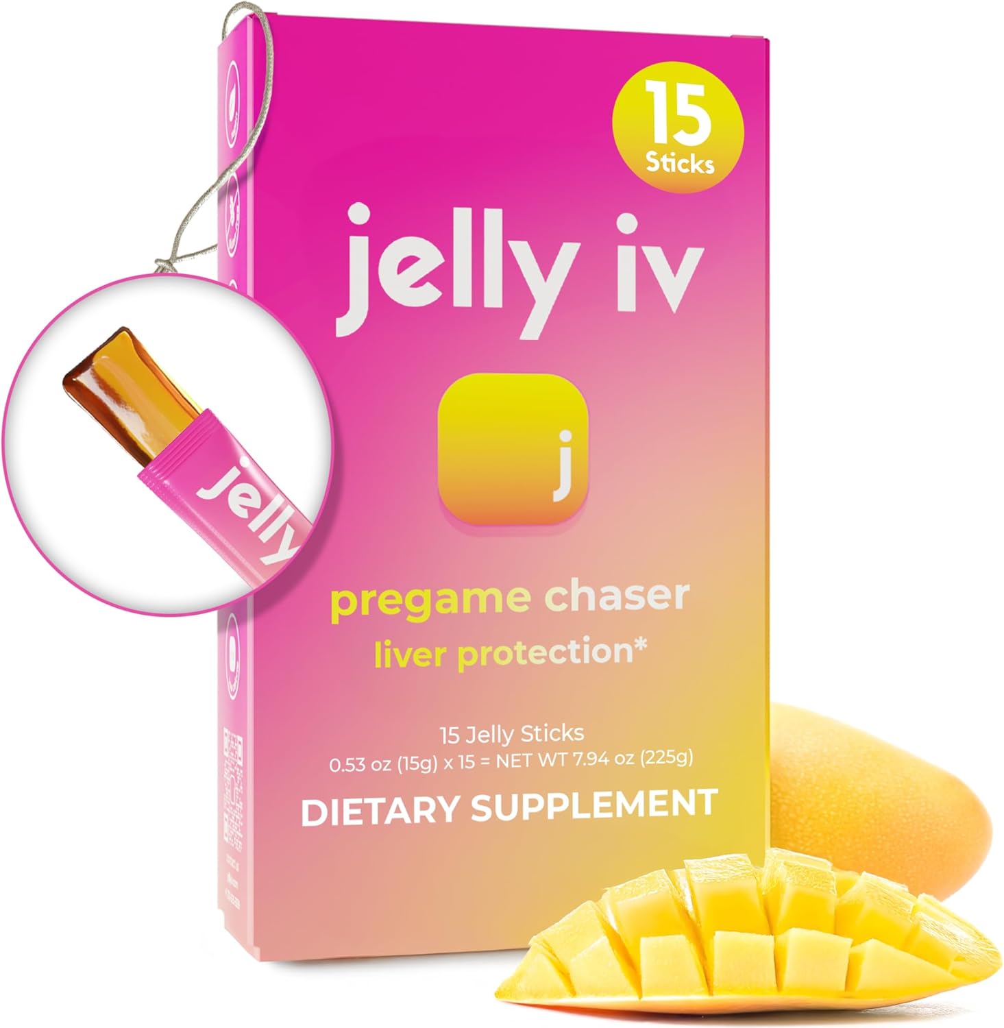 Fast Morning Relief Supplement Stick By Jelly Iv - Natural Electrolytes & Liver Support Recovery - Nausea Reducing Dhm - B Vitamins - Plant-Based Flavored Jelly Sticks - 15 Pack