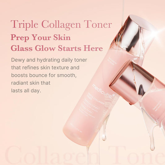 Medicube Triple Collagen Toner - Hydrolyzed, Atelo, & Soluble Collagen For Deep Hydration & Plump Skin - Fast-Absorbing Formula For All-Day Suppleness, Korean Skincare (4.73 Fl.Oz.)