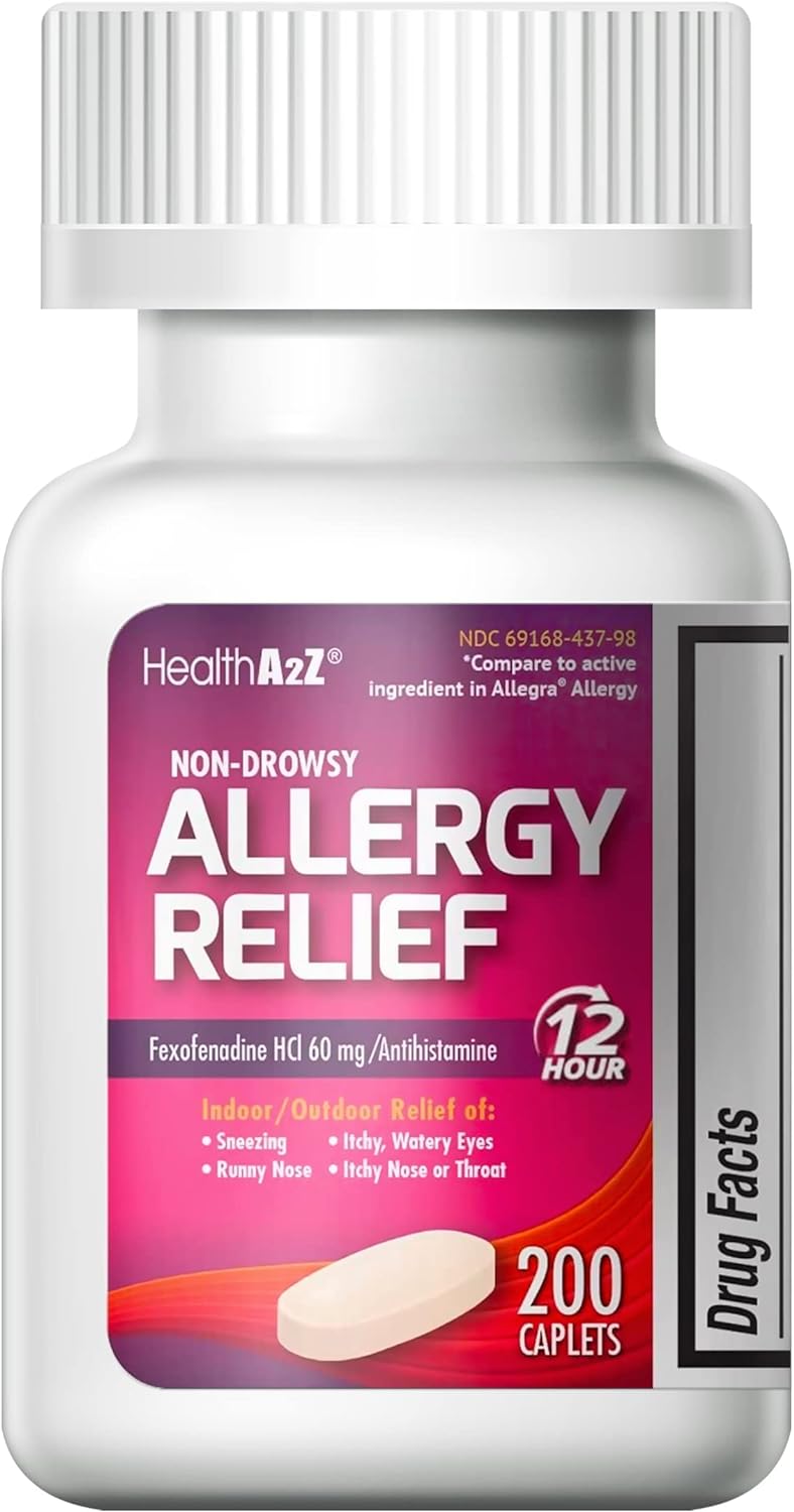 Healtha2Z® Fexofenadine Hydrochloride 60Mg | 12-Hour Antihistamine For Allergy Relief | Non-Drowsy (200 Counts (Pack Of 1))